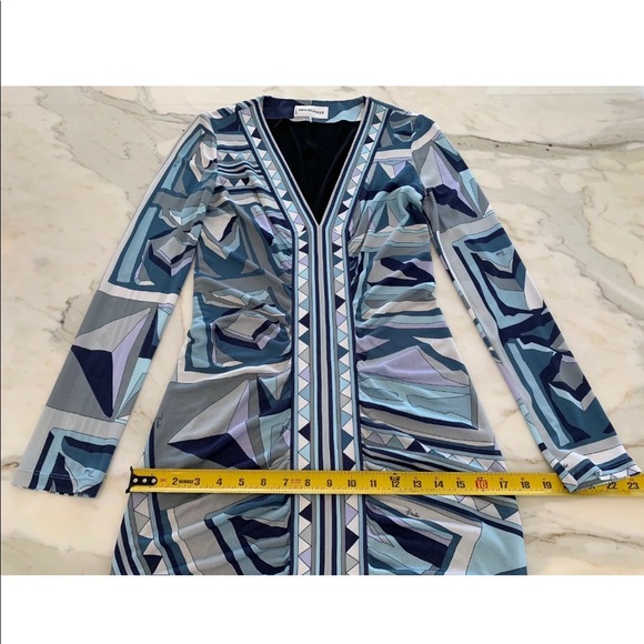 EMILIO PUCCI BLUE MULTI PRINT LONG SLEEVE DRESS SIZE IT 42 / US 8 NWOTS! - Picture 9 of 17